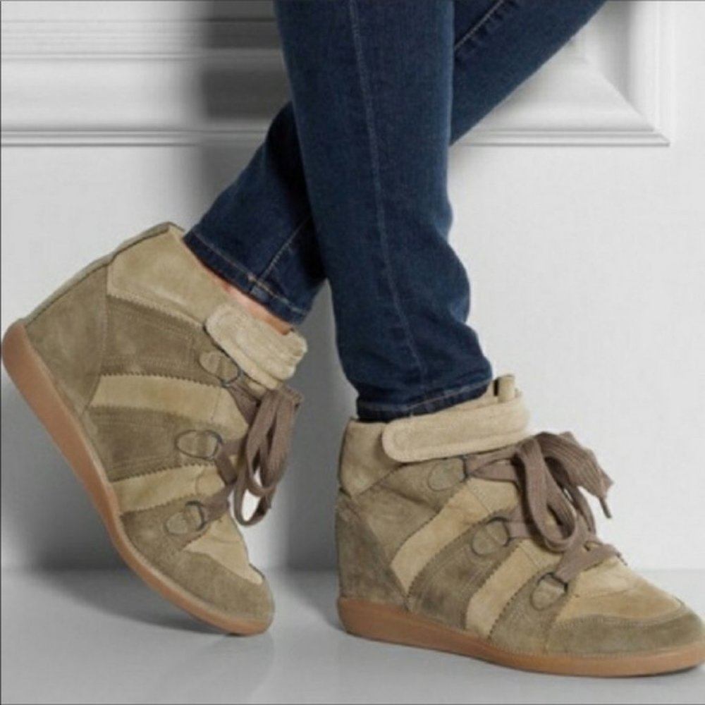 Isabel Marant Bobby Wedge Sneakers, Green Suede, Sz 9